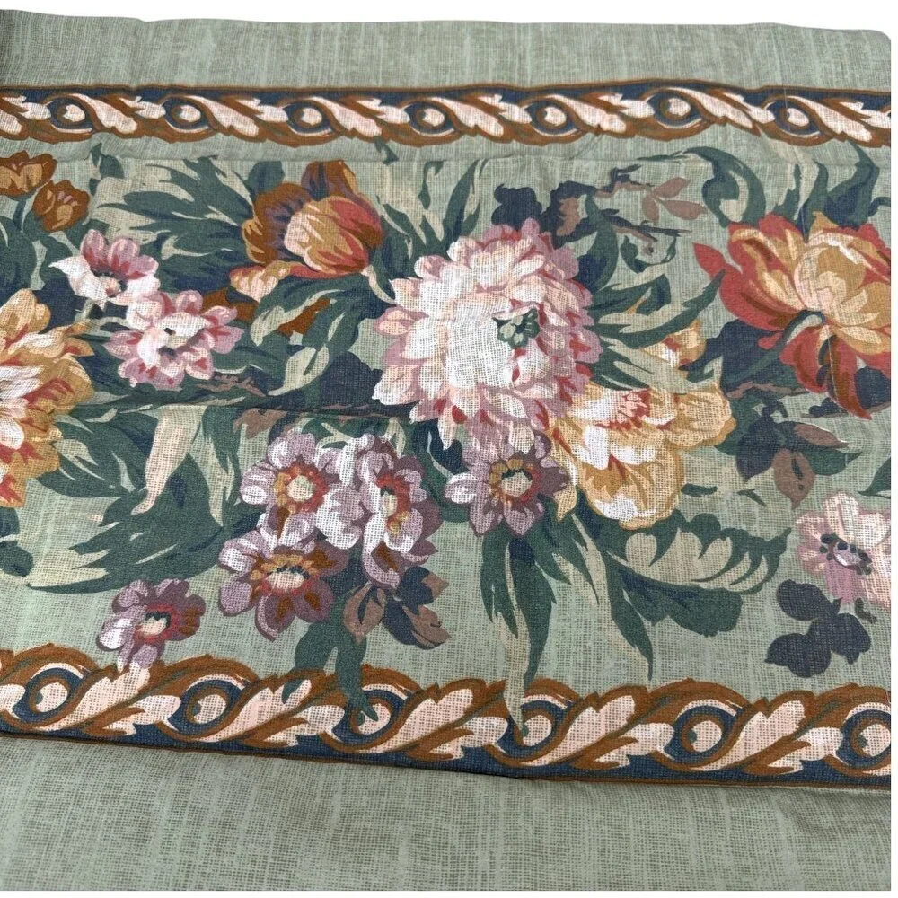 Vintage Pillowcase Fortunoff Green Floral Dan River Standard Size Cotton Blend